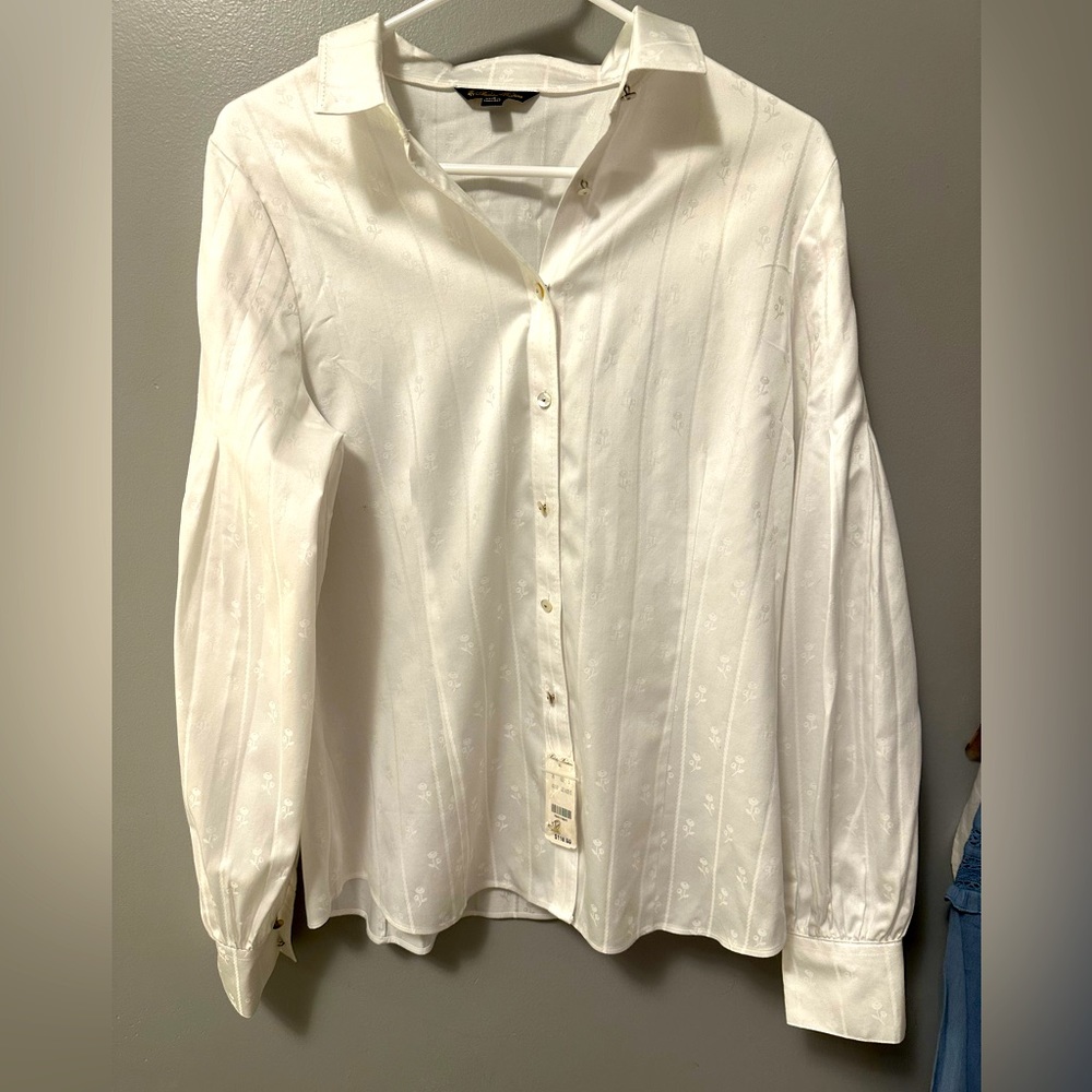 Brooks Brothers White Floral Jacquard Button-Down Shirt